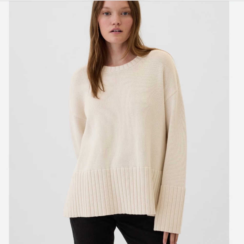 GAP Tan Crew Neck Sweater Chunky Knit Oversized